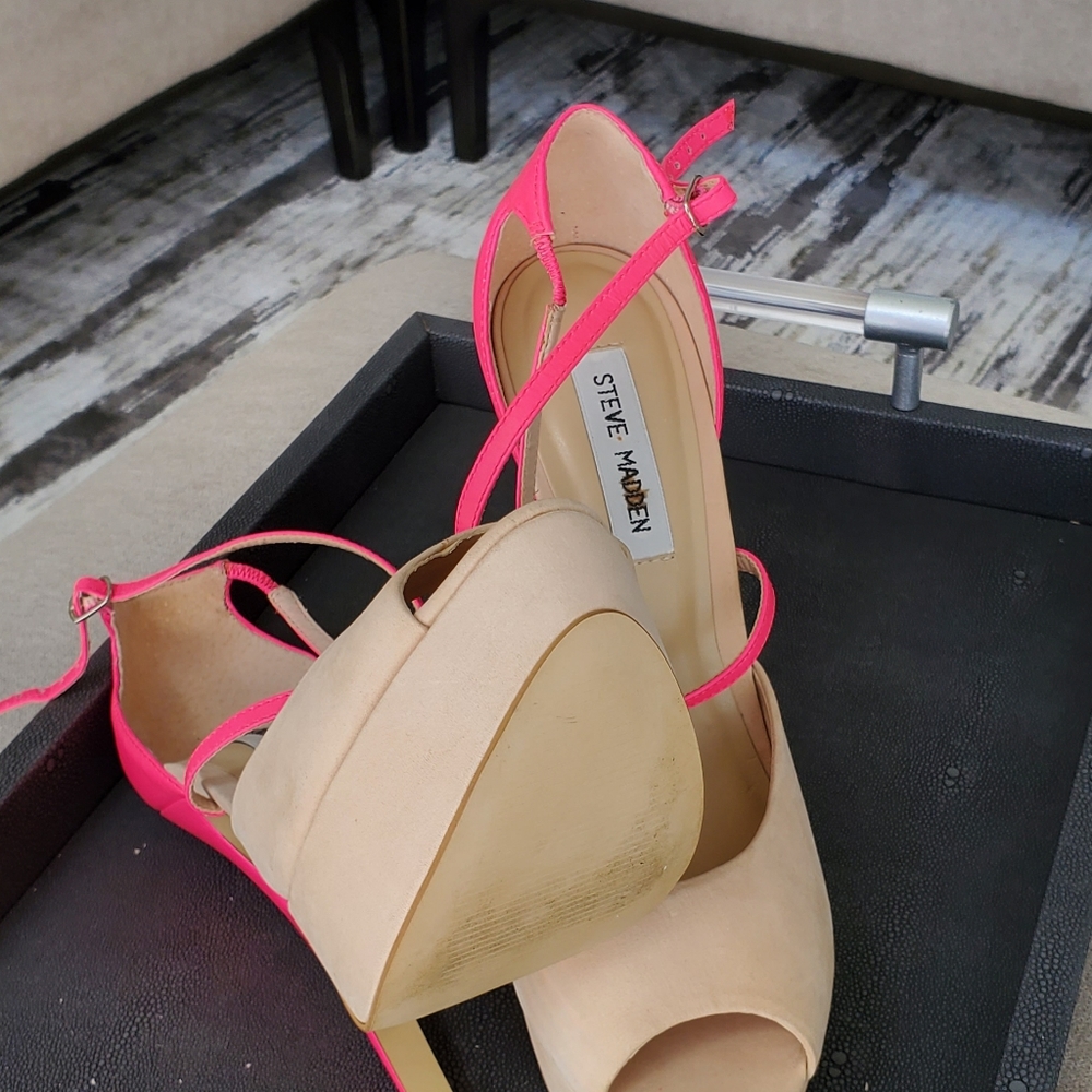 Steve Madden Hot Pink and Nude Strappy Platform Heels - Picture 5 of 11